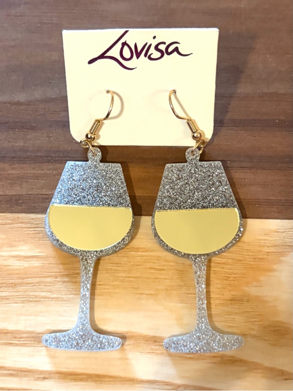 4/$20🌷🥂Cheers! Lovisa Glittery Wine Glass Earrings ✨Gold Mirror Detail ✨ New